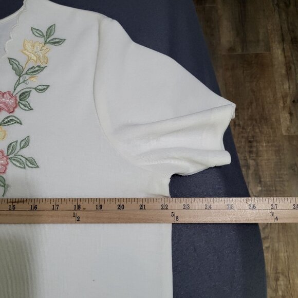 VTG Women's SZ LG Graff Knit Scalloped Pearl Button Top Blouse Floral Grandma - Picture 8 of 9